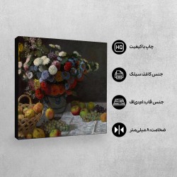 تابلو شاسی طرح طبیعت بی جان با گل و میوه از مونه