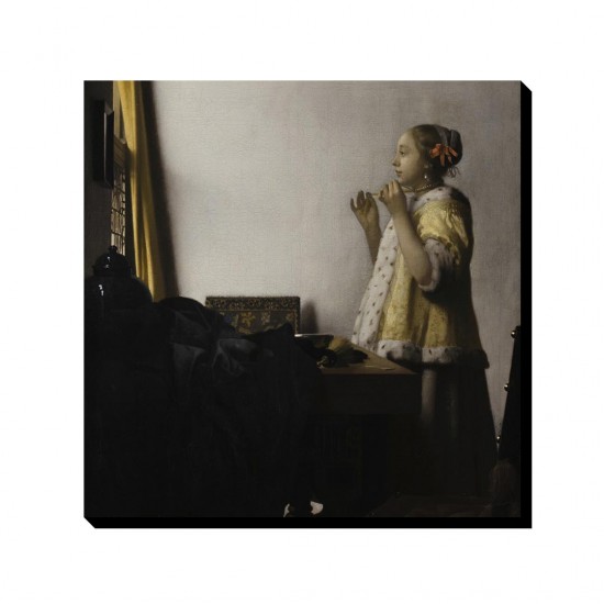 تابلو شاسی طرح زن جوان با گردنبند مروارید از ورمر