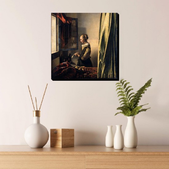 تابلو شاسی طرح دختری در حال خواندن نامه کنار پنجره از ورمر