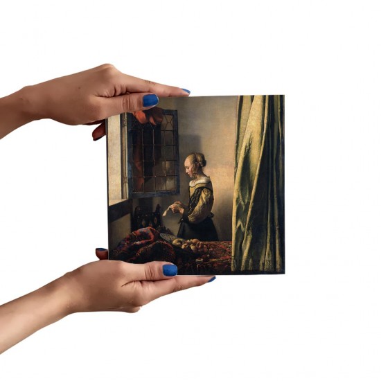 تابلو شاسی طرح دختری در حال خواندن نامه کنار پنجره از ورمر