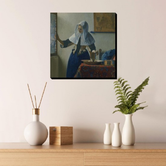 تابلو شاسی طرح خانم جوان با یک پارچ آب از ورمر