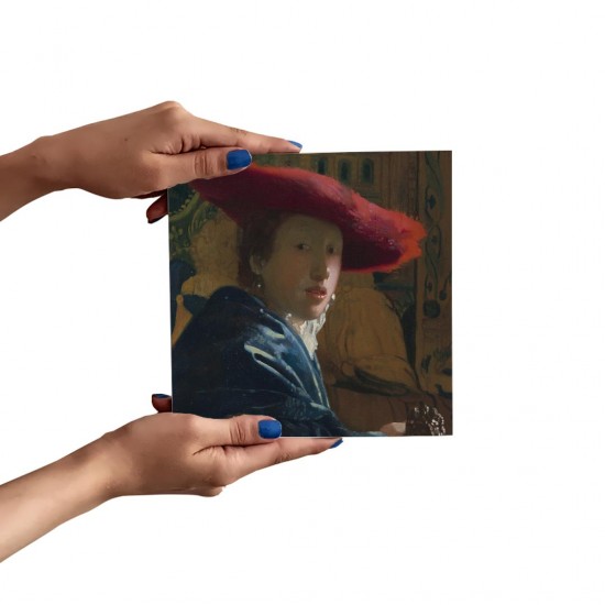 تابلو شاسی طرح دختری با کلاه قرمز از ورمر