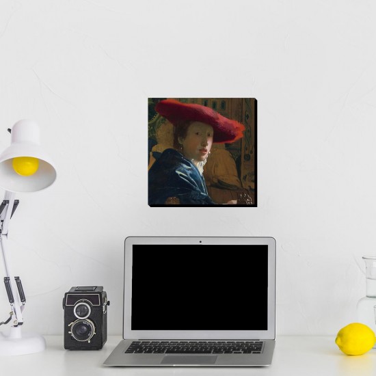 تابلو شاسی طرح دختری با کلاه قرمز از ورمر