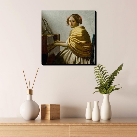 تابلو شاسی طرح زن جوان پشت ساز ویرژینال از ورمر