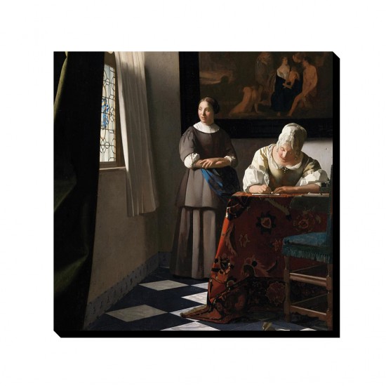 تابلو شاسی طرح زنی در حال خواندن نامه با خدمتکارش از ورمر