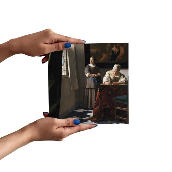 تابلو شاسی طرح زنی در حال خواندن نامه با خدمتکارش از ورمر