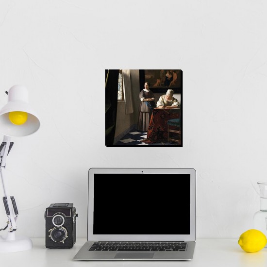 تابلو شاسی طرح زنی در حال خواندن نامه با خدمتکارش از ورمر