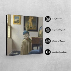 تابلو شاسی طرح زن ایستاده پشت ساز ویرژینال از ورمر