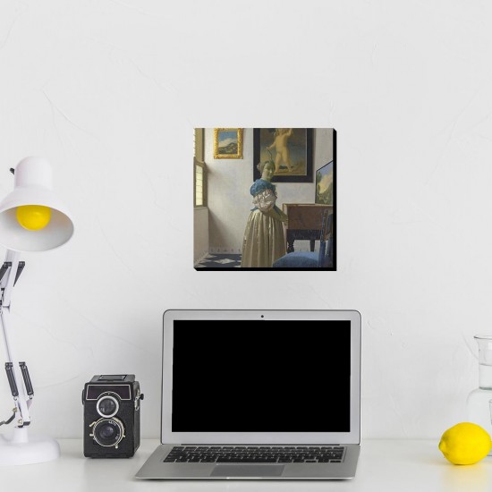 تابلو شاسی طرح زن ایستاده پشت ساز ویرژینال از ورمر