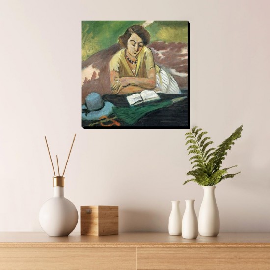 تابلو شاسی طرح زن کتابخوان با چتر از ماتیس