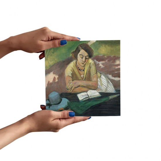 تابلو شاسی طرح زن کتابخوان با چتر از ماتیس