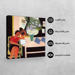 تابلو شاسی طرح کتابخوان جلوی پس زمینه مشکی از ماتیس