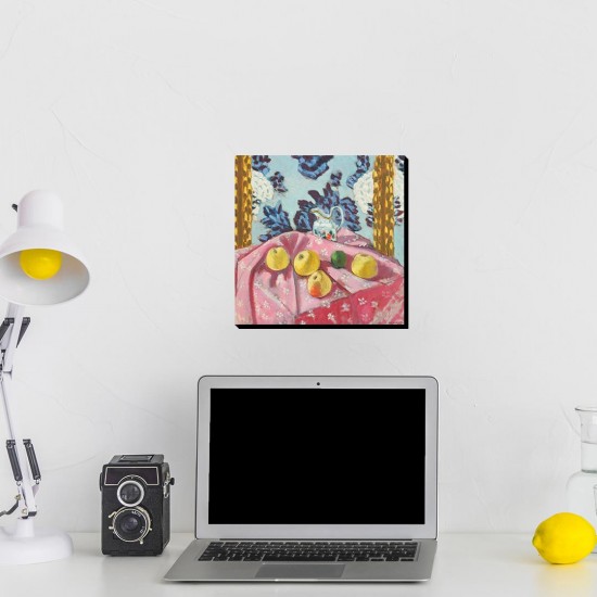 تابلو شاسی طرح اشیاء بی جان، سیب روی رومیزی صورتی از ماتیس