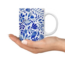 ماگ طرح گل و برگ آبی