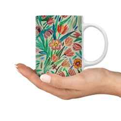 ماگ طرح گل و برگ سبز و قرمز